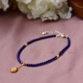 【New arrival】Natural lapis lazulestone anklet female temperament soft simple cute with beeswax south red pearl 14k bag gold chain. 