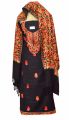 Black Embroidered Woolen Kashmiri Unstitched Kurta Shalwar & Shawl Set For Women. 