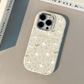 Little Fresh Blue Flower Puppy Graffiti Cover Compatible for IPhone 15 11 14 13 12 Pro Max 7Plus XR XS Max X 7 8 Plus SE Macron Plating Metal Lens Case. 