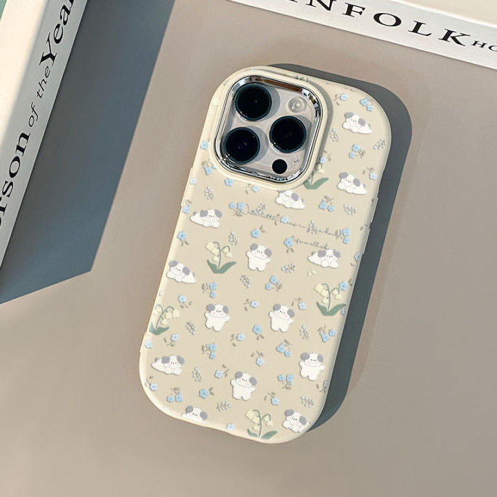 Little%20Fresh%20Blue%20Flower%20Puppy%20Graffiti%20Cover%20Compatible%20for%20IPhone%2015%2011%2014%2013%2012%20Pro%20Max%207Plus%20XR%20XS%20Max%20X%207%208%20Plus%20SE%20Macron%20Plating%20Metal%20Lens%20Case%20-%20Image%202