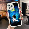 Hontinga for iPhone 15 14 13 12 11 Pro Max 6 6S 7 8 Plus X XR XS Max SE 2020 2022 Back Cover PU Leather Moon Astronaut Print Soft Silicone Edge Phone Case. 