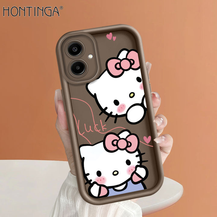 Hontinga for Samsung A06 Back Cover Cute Shy Hello Kitty Pattern Ladder Soft Camera Protection Rubber Phone Case for Girls