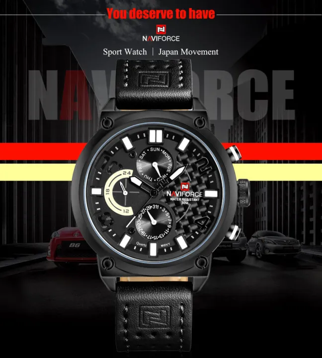 NAVIFORCE%20Nf9068%20Chronograph%20Watch%20With%20Leather%20Strap%20For%20Men%20-%20Black%20%7C%20Fashion%20Leather%20Band%20Watch%20For%20Men%20-%20Image%204