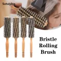 Sutuiying Natural Boar Bristle Roller Brush Barber Hair Roller Wood Hair New style Brush Round Barrel Hair Comb For Women Curly Hair Hairdressing. 