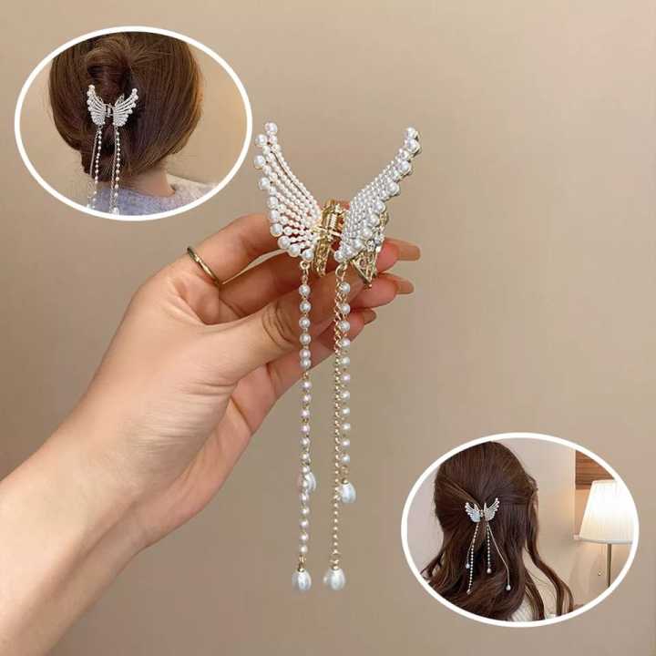 Butterfly Pearl Hair Clip For Women | Gold Tone Pearl Design Butterfly Hair Clip For Women | Hair Clip For Women