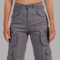 Nepster Dark Grey High Rise Premium Straight Cotton Cargo Box Pants For Women. 