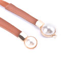 Creative Pearl Buckle Belt PU Leather Dress Skirt Waist Elastic Thin Women Belts Cologo. 