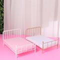 Creative :12 Scale Dollhouse Bed Frame With Mattress Doll Bed Furniture Bedroom Scene Play House Mini Bed Model DIY Toy. 