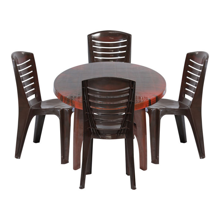 Bagmati Plastic Round Table & Super Armless Chair Set (4 Chairs And 1 Table) -1101
