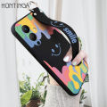 Hontinga for Infinix Note 12 Pro 5G Back Cover Wrist Strap Cartoon Smile Printed Square Liquid Silicone Phone Case. 