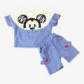 Blue Color Mickey Mouse Printed Two Piece Dress Set For Boys. 