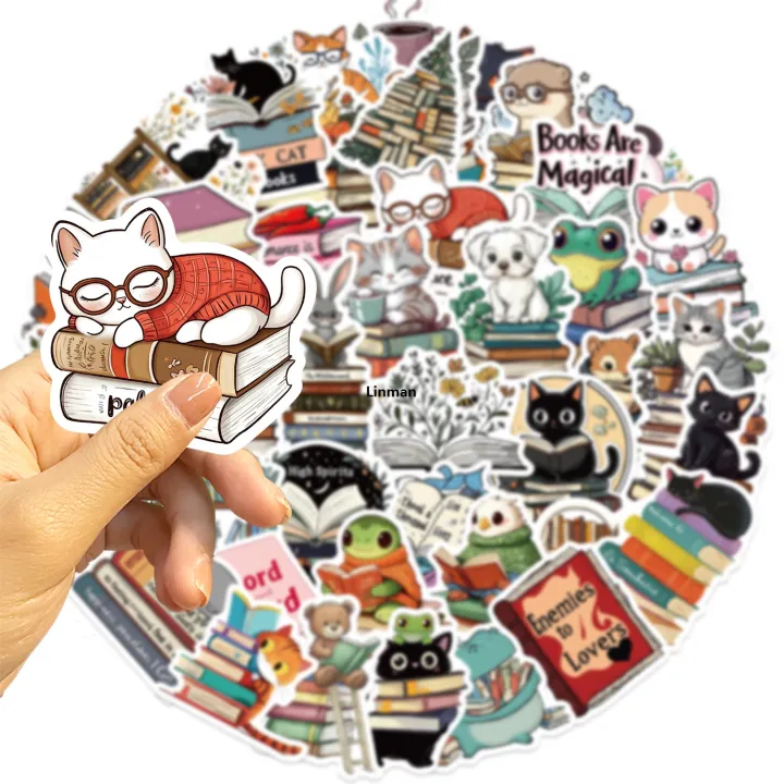 Linman%2050pcs%20Cartoon%20Cute%20Animal%20Reading%20Stickers%20Pack%20Phone%20SuitcaBargain%20price%20se%20Computer%20Laptop%20Journaling%20Materials%20DIY%20Handmade%20Sticker%20-%20Image%204