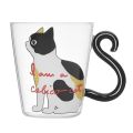 NAMUNY Cute Kitty Glass Water Cup Cat Tail Handle Mug Milk Tea Coffee Fruit Juice Mug Drinkware Home Office Lovers Cup -White. 