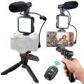 Vlogging Video Making Kit For Mobile Phones - Model AY-49 - Tripod Kit With Microphone And Light - Flexible Tripod - All in One - Better Sound And Lighting Indoors or Outdoors.. 