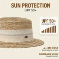 Casual Boho Flat Top Straw Hat Wide Brim Visor Weave Hat Breathable UV Protection Cap Holiday. 