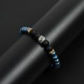 One Silver Color Stone (Heavy) with Deep Blue & Black Beads Bracelet For Men by Treasure Box. 