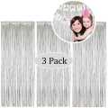 3 Pack Silver  Foil Backdrop Fringe Foil Curtain Backdrop For Birthday Decoration. 