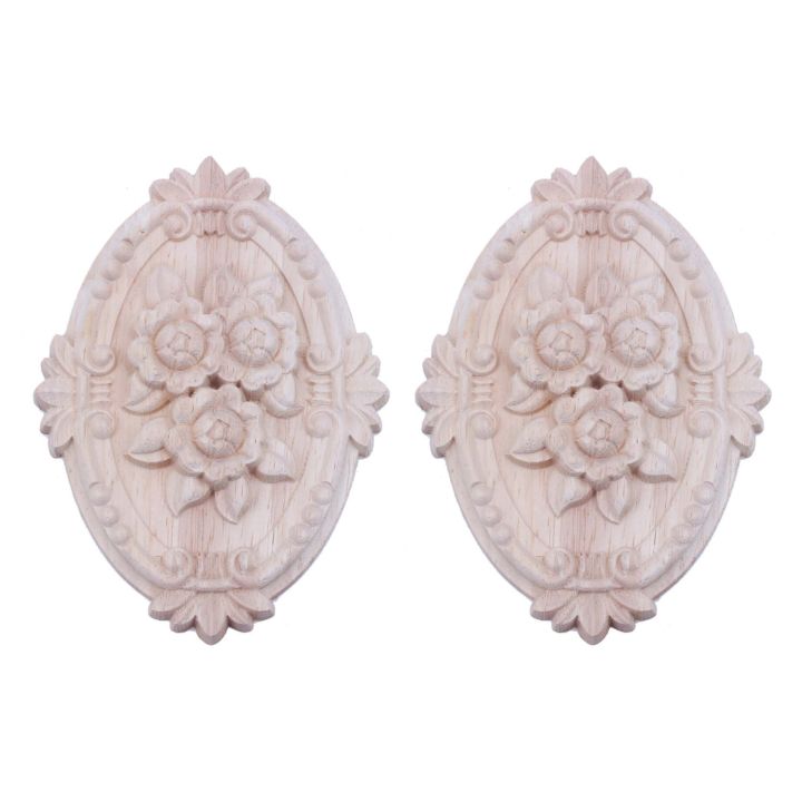 fasdaga 2X Retro Wood Ornament Applique Carving Ornament for Cabinet Door Furniture Decoration(13X9cm)