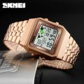 SKMEI 1338 Men's Stainless Steel Countdown Time Zone Waterproof LED Electronic Digital Watch. 