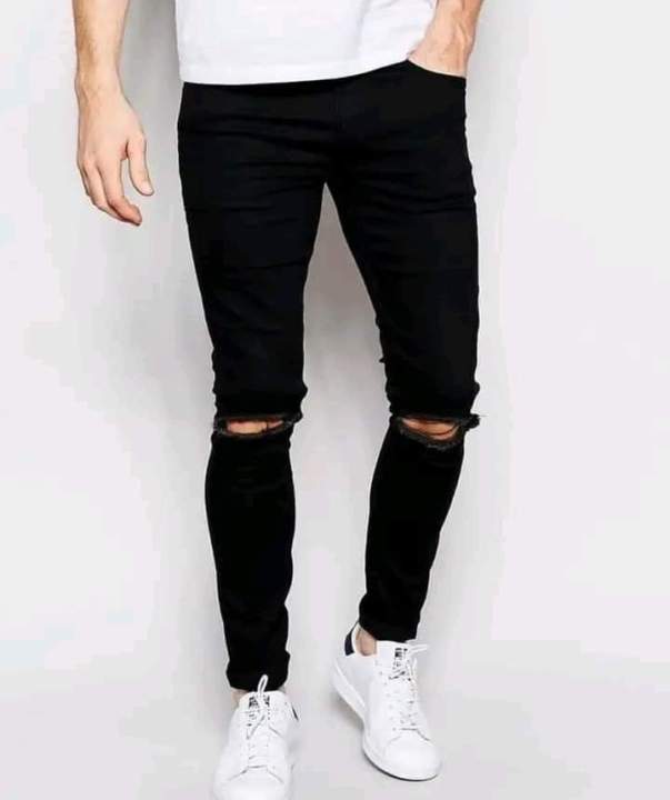 Skinny Black Knee Cut Jeans Pants For Men
