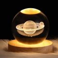 3D Crystal Ball lamp Night Light With Wooden Base Moon, Saturn, Galaxy, Lady , Solar system. 