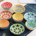 2Pcs Ceramic Flat Dinner Plates Dinnerware Tableware Shallow Bones Cat Bowls Bohemian Style Round Fruit Dish Cat Food. 