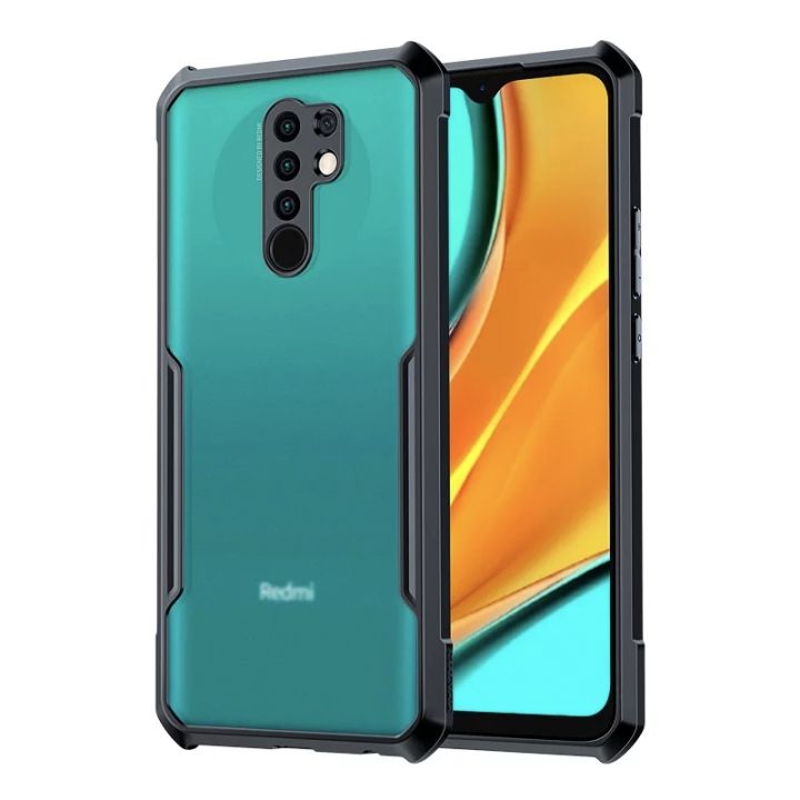 Redmi 9/ Redmi 9 Prime/ Poco M2 (Same Size) Clear Transparent Bumper Black Cover Case -Non Yellowing