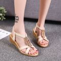 Sandals Women's 2023 Summer New Korean Style Open Toe Beaded Women's Sandals Bohemian Wedge Fish Peep Foreign Trade Casual. 