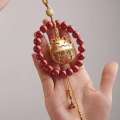 Cute Natural Cinnabar Lucky Cat Pendant Rearview Mirror Ornament Car Interior Female Style for Safety. 