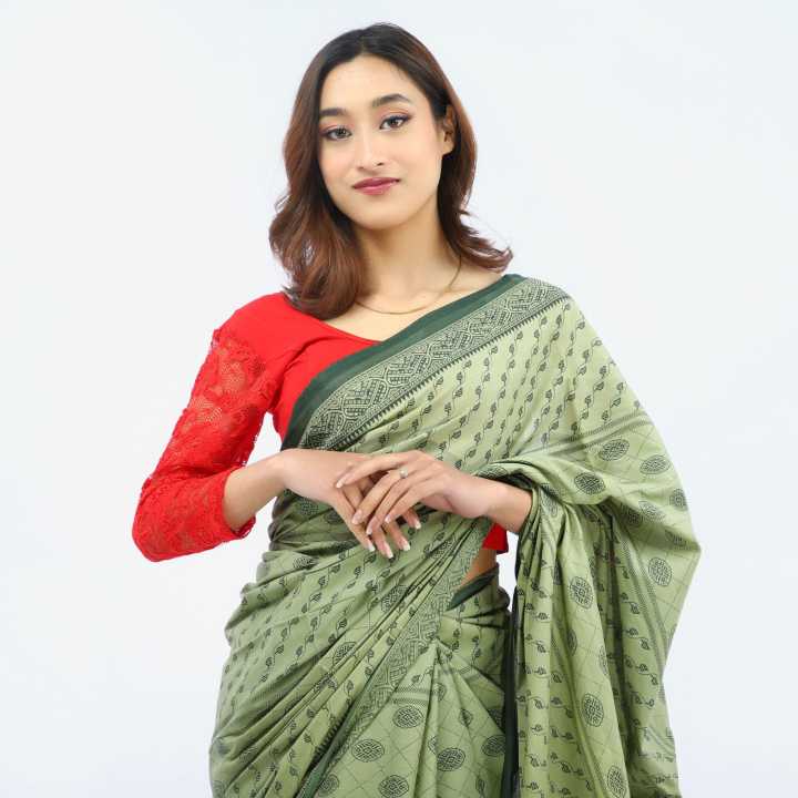 Green%20Cotton%20Flower%20Printed%20Saree%20For%20Women%20-%20Image%204