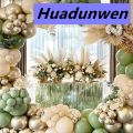 Huadunwen 103PCS Retro Green White Balloon Garland Beige Sand Balloons Arch Hot Selling Kit Birthday Party Wedding Valentine's Day Backdrop Decoration. 