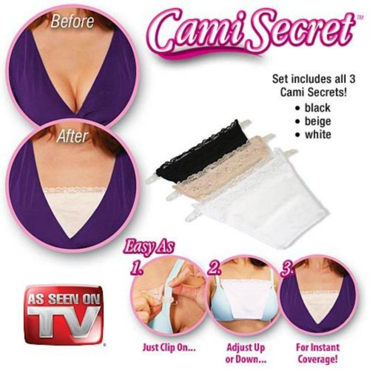 Cami Secret Set Of 3 Clip-On Camisole- Black/White/Beige