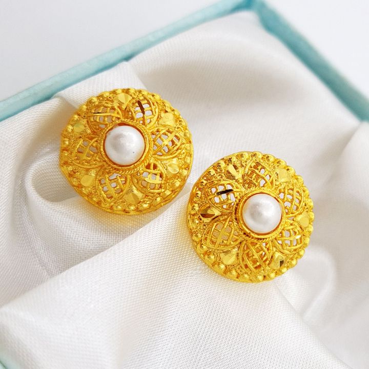 Round Shape Earrings Designs For Ladies Gold Top Ear Ring Design