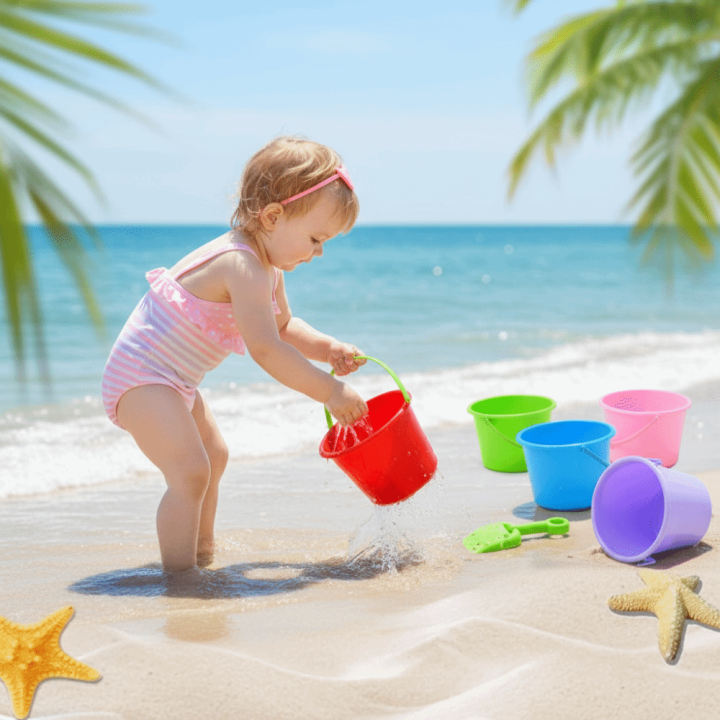 6 Pcs Festival Supplies Water-Splashing Festival Toy Water-Splashing Festival Buckets Large Capacity with Handle Sand Pails Portable Design 6Pcs Set Plastic Buckets Outdoor Summer