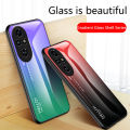 Biruiqu For Honor 200 Pro Shockproof Gradient Tempered Glass Back Soft Silicone Edge Case Cover. 
