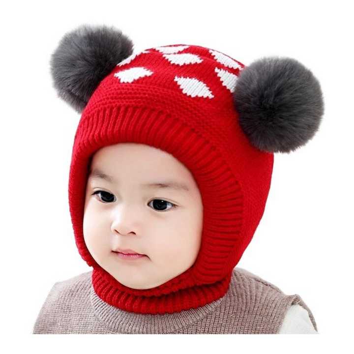 Newborn Cute Warm Baby Woolen Earflap Monkey Cap Topi Soft Knit Sock Winter Hat Beautiful Design For Baby Boy And Girl