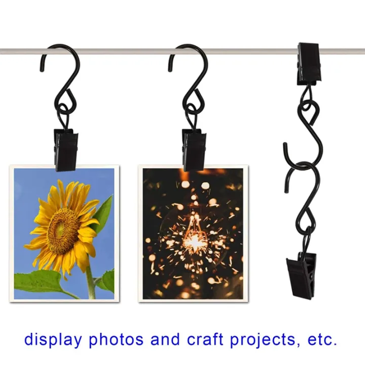 50Pcs%20Stainless%20Steel%20S%20Hooks%20Curtain%20Clips,Black%20-%20Image%204