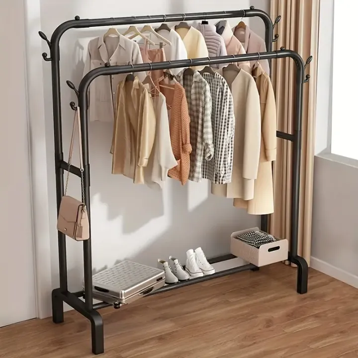 Multifunction Drying Rack Coat Rack/Clothes Hanger Double Rod Stand ...