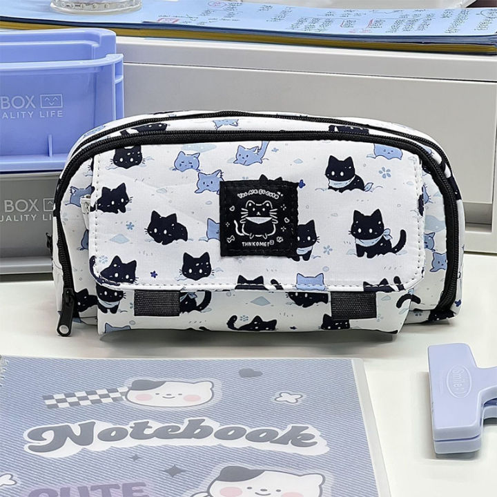 DUJU utensils storage student box office bag pencil case three-layer kawaii snow cat large capacity pencil case clip stationery school