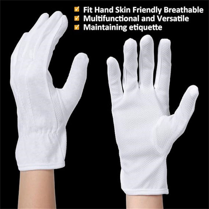 Formal dress guard costume for, gloves cotton gloves work men and women white 5/2 pair of anti-slip gloves jewelry check