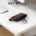Genuine Leather Men Key Wallet,Zipper Housekeeper Pouch Holder,Keychain Crazy Horse Coin Purse. 