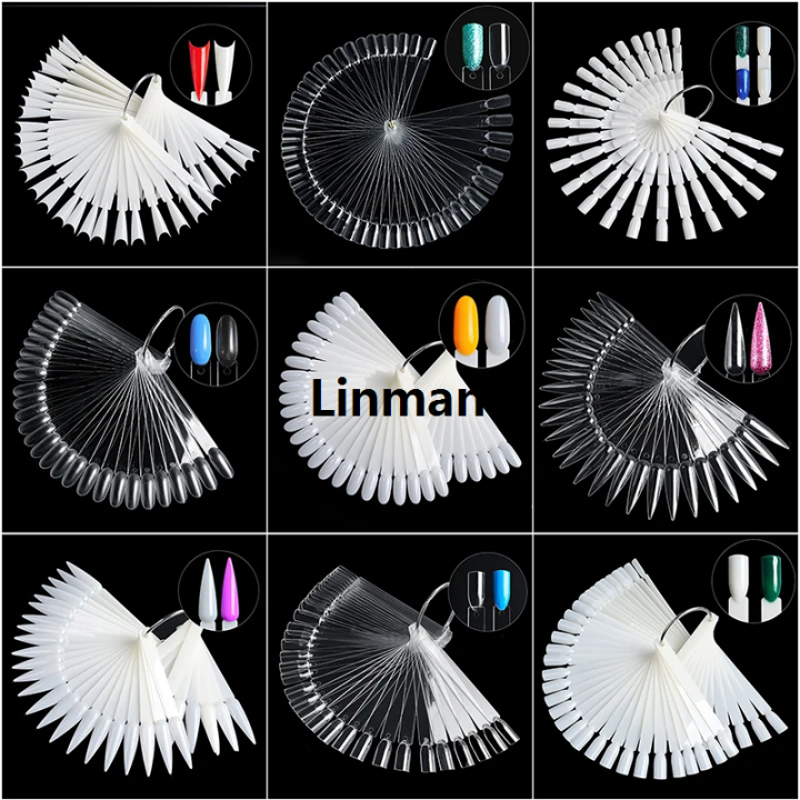 50PCS%20False%20Nails%20Tip%20Gel%20Nail%20Polish%20Color%20Chart%20Display%20Nature%20Clear%20Black%20Fan%20Shape%20Nails%20Art%20Tool%20For%20Practice%20Manicure%20-%20Image%203