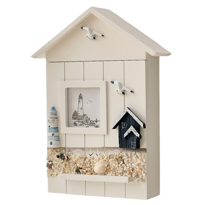 JAERBEE Wall Mounted Cabinet Key Rack, Wooden House Key Storage Box, Mediterranean Style Model Statue Home Wall Decor Lighthouse