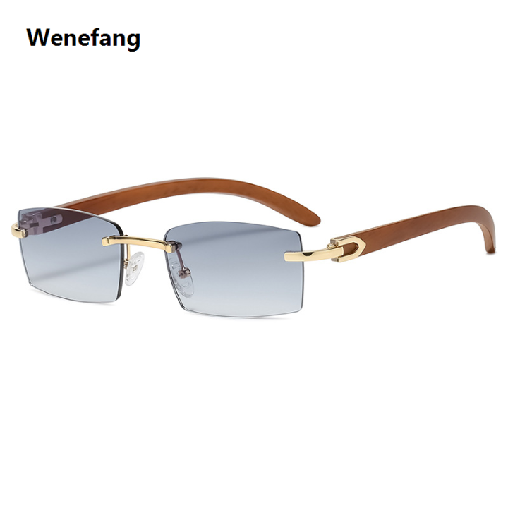 Wenefang%20Rectangle%20Fashion%20Rimless%20Sunglasses%20for%20Women%20Men%20Gangster%2090s%20Frameless%20Shades%20Retro%20Vintage%20Trendy%20Wooden%20Frame%20Eyewear%20-%20Image%207