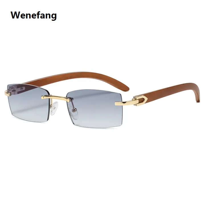 Wenefang%20Rectangle%20Fashion%20Rimless%20Sunglasses%20for%20Women%20Men%20Gangster%2090s%20Frameless%20Shades%20Retro%20Vintage%20Trendy%20Wooden%20Frame%20Eyewear%20-%20Image%207