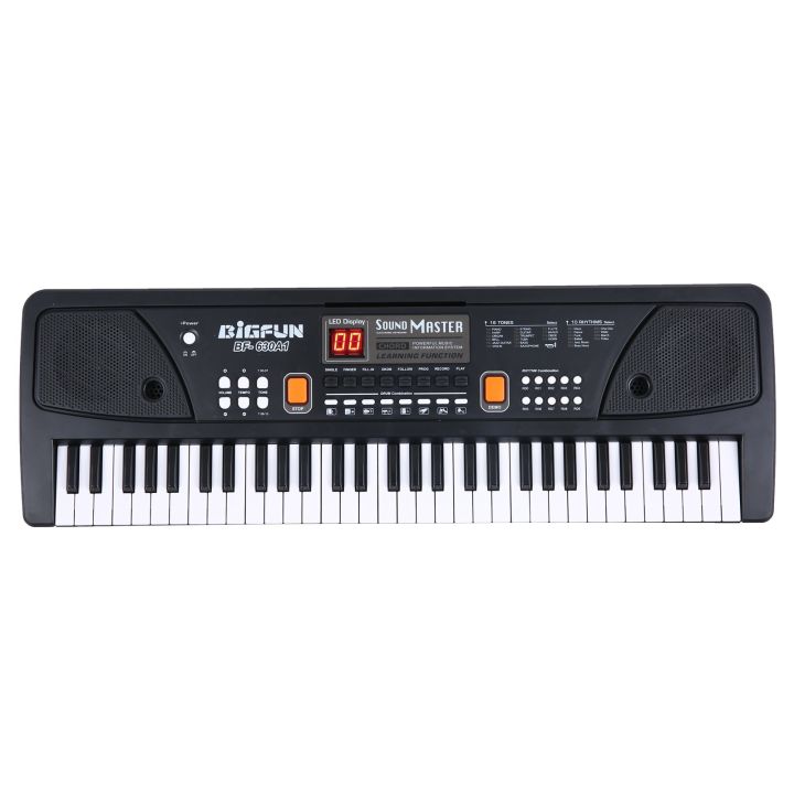 BIGFUN 61 Keys USB Electronic Organ Kids Electric Piano with Microphone Black Digital Music Electronic Keyboard with LED Display-black