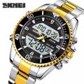 SKMEI 1850 Multifunction 3Time Analog Digital Stainless Steel watch For Men. 
