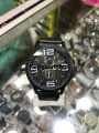 Xujiguanghui RIZEN Men's Chronograph Wristwatch – Black Dial with White Numerals, Gold Hot Selling Accents, Black Leather Strap, Date Display (Arabic), and Black Case Bezel. 