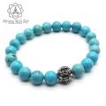 Unisex Turquoise Stone Wrist Mala With Tibetan Mantra Carved Bead/ Bracelet. 