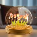 Round Shape Tulip Night Light LED Decorations Lamp, No Assembly Required, Glass Artificial Tulips Bedroom Flower Table Lamp,. 